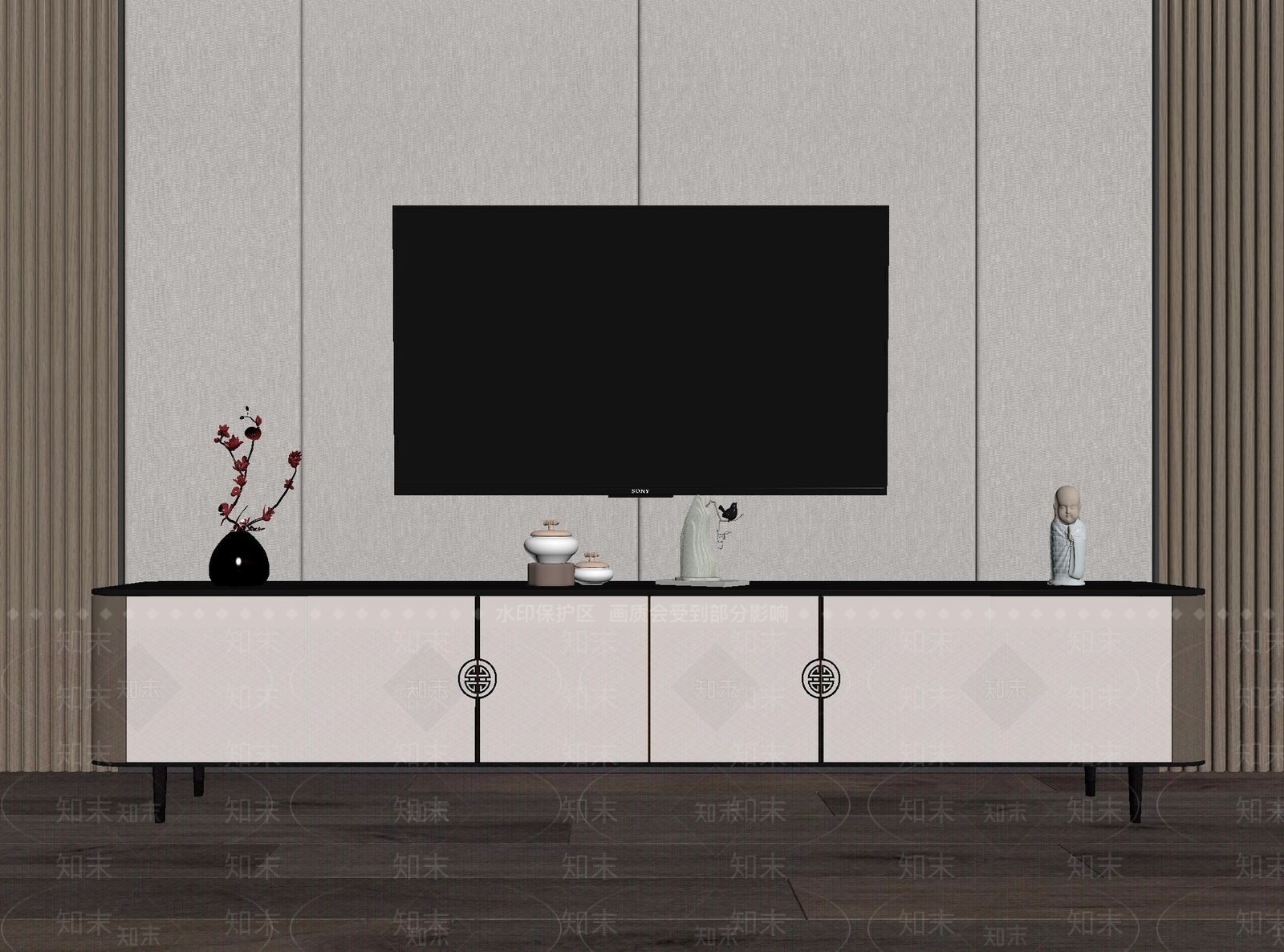新中式电视柜SU模型下载【ID:1136397607】_知末su模型网
