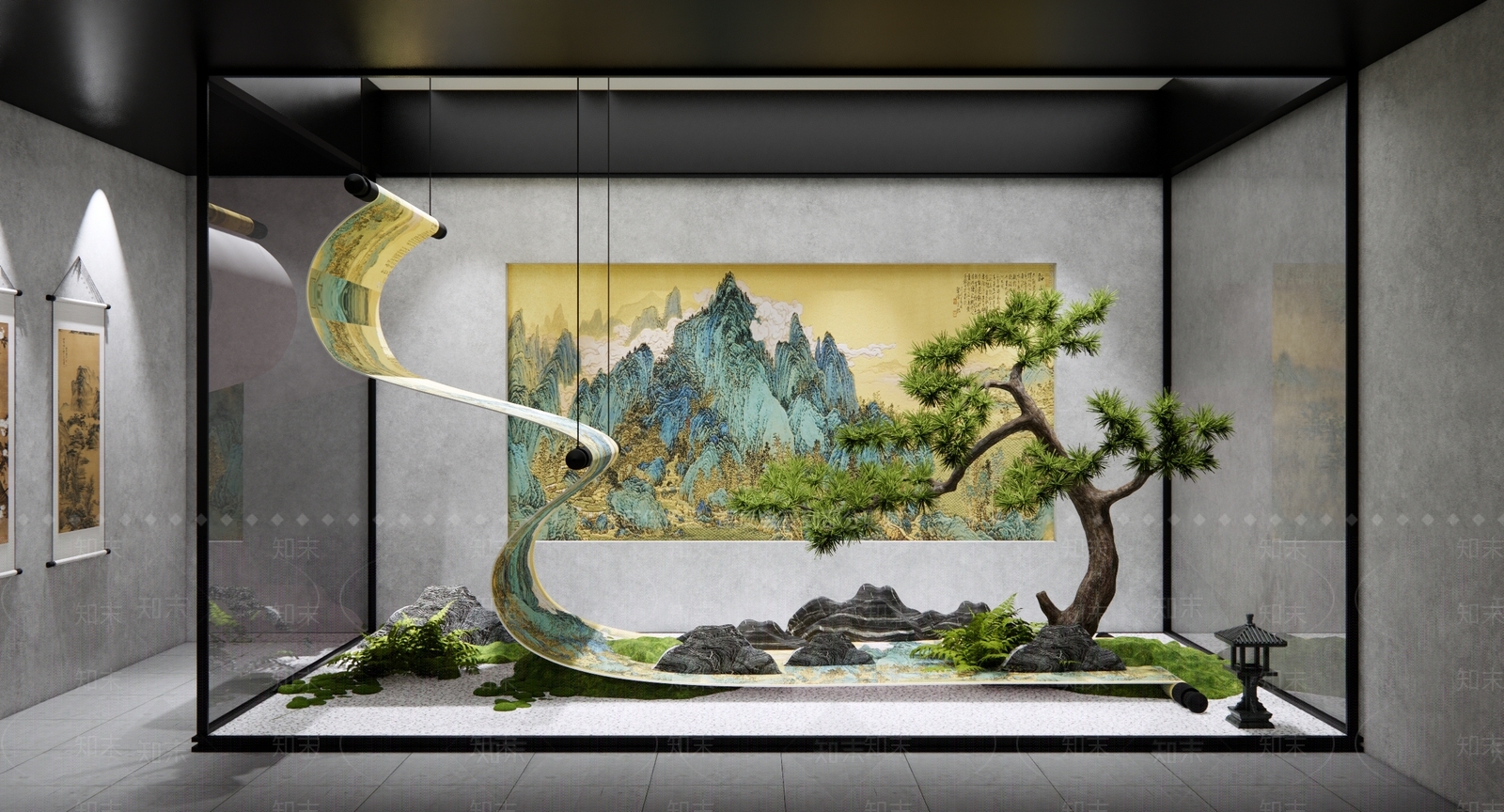 中式艺术展厅SU模型下载【ID:1222127390】