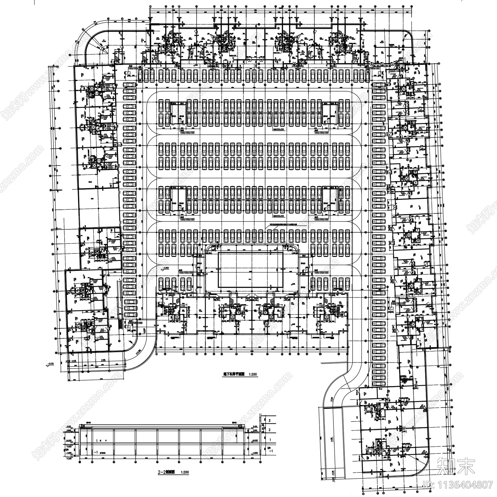 室内外停车场地下车库建筑景观cad施工图下载【ID:1136404807】