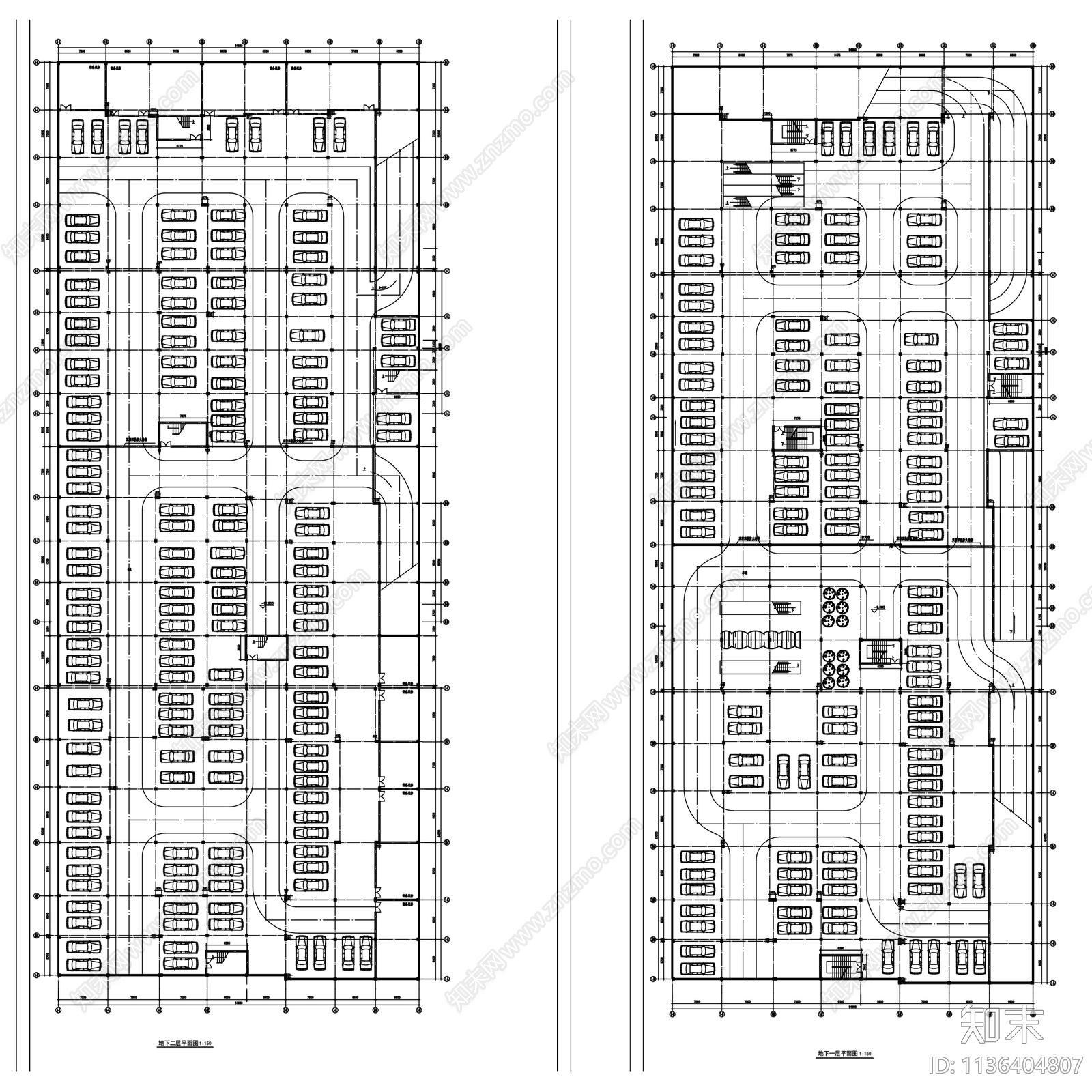 室内外停车场地下车库建筑景观cad施工图下载【ID:1136404807】