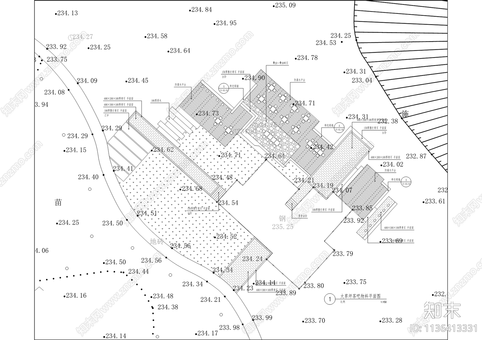 钓鱼城景区休闲设施工程cad施工图下载【ID:1136413331】