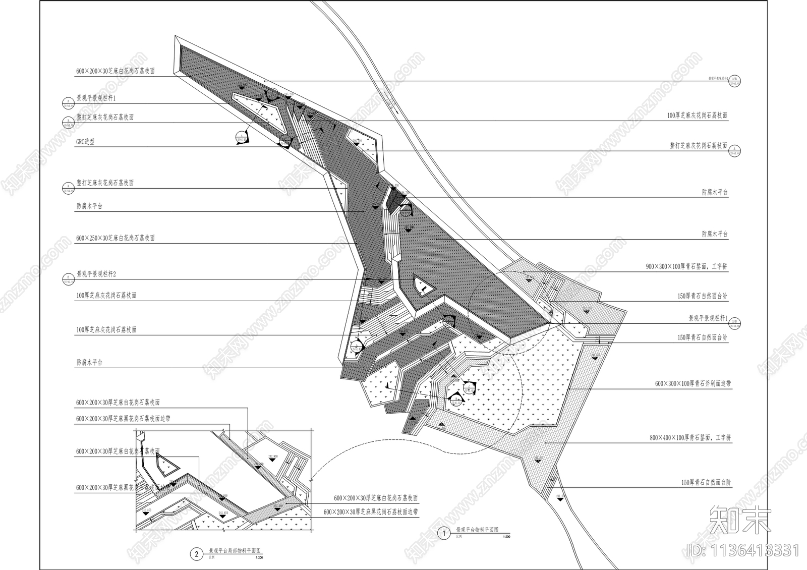 钓鱼城景区休闲设施工程cad施工图下载【ID:1136413331】