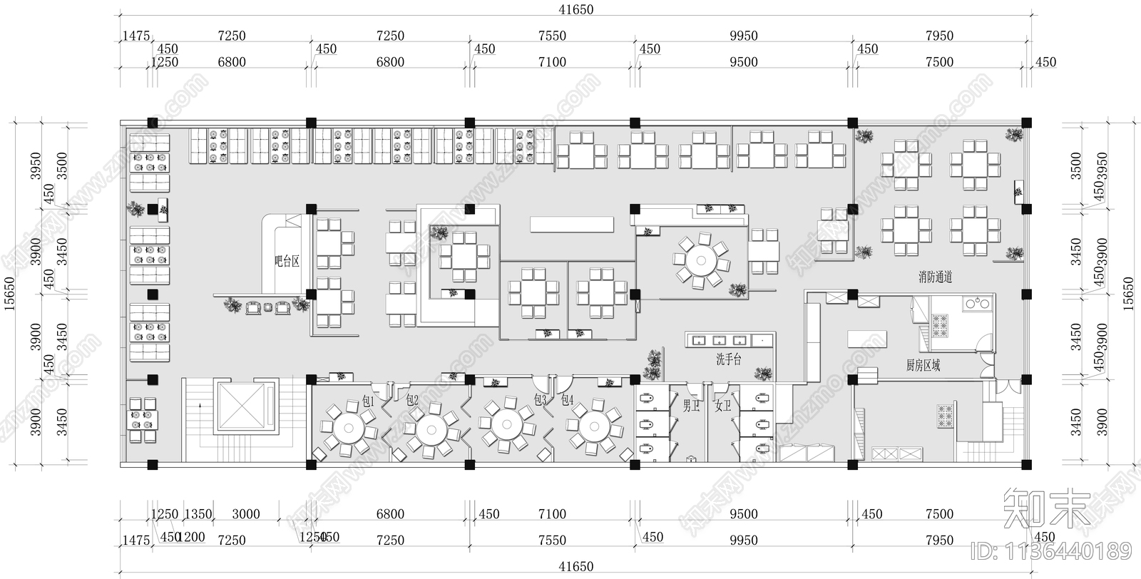 快餐厅港式餐厅餐饮平面图cad施工图下载【ID:1136440189】