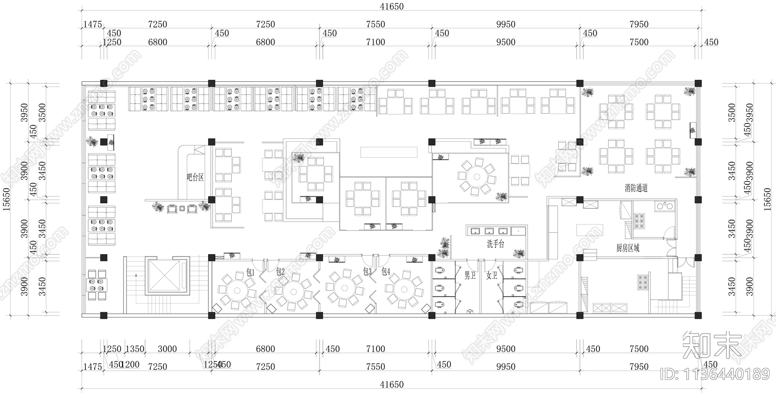 快餐厅港式餐厅餐饮平面图cad施工图下载【ID:1136440189】