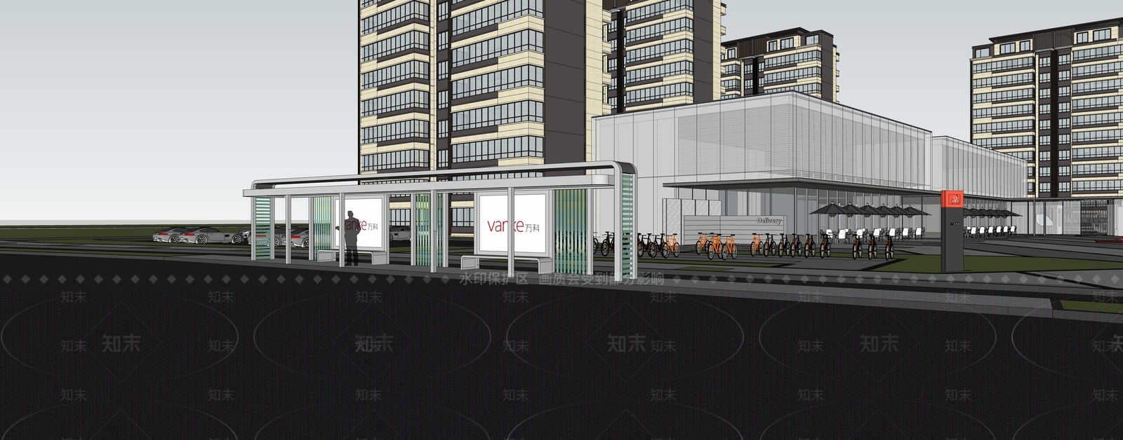 现代公交站牌及自行车SU模型下载【ID:1136415113】