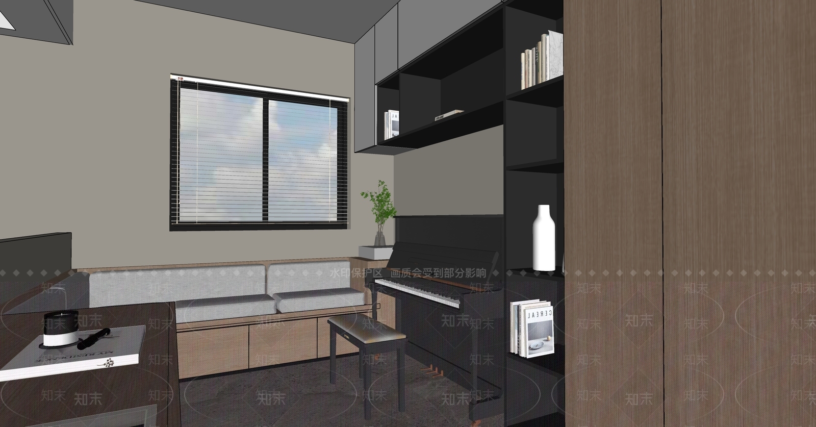 现代家居钢琴房SU模型下载【ID:1136417787】