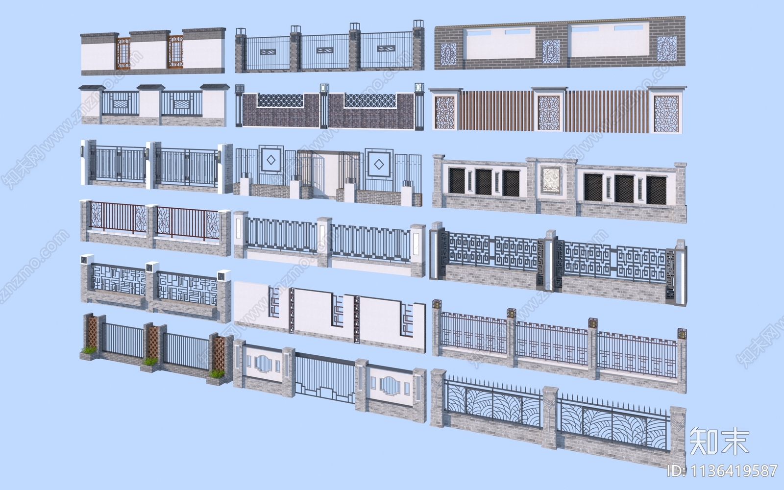 新中式景墙3D模型下载【ID:1136419587】