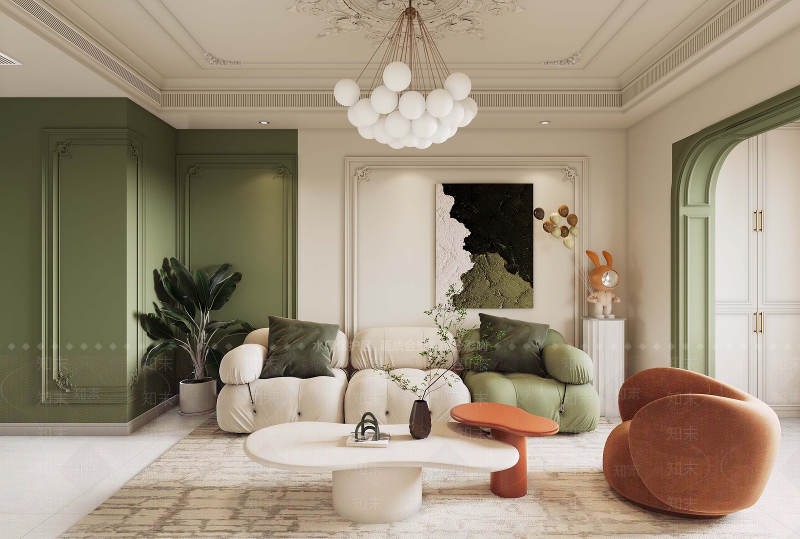 法式简约家居客厅3D模型下载【ID:1136420791】