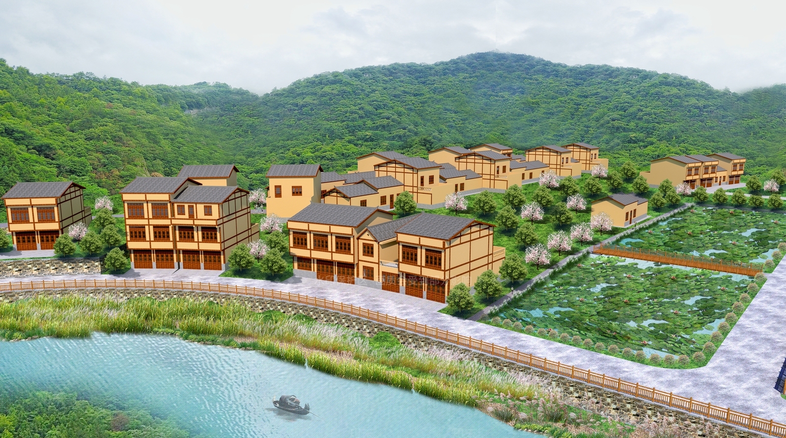 现代美丽乡村SU模型下载【ID:1136423161】