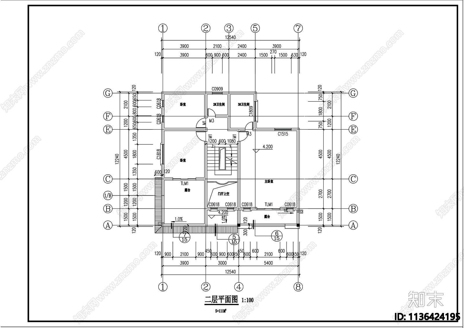 别墅建筑cad施工图下载【ID:1136424195】