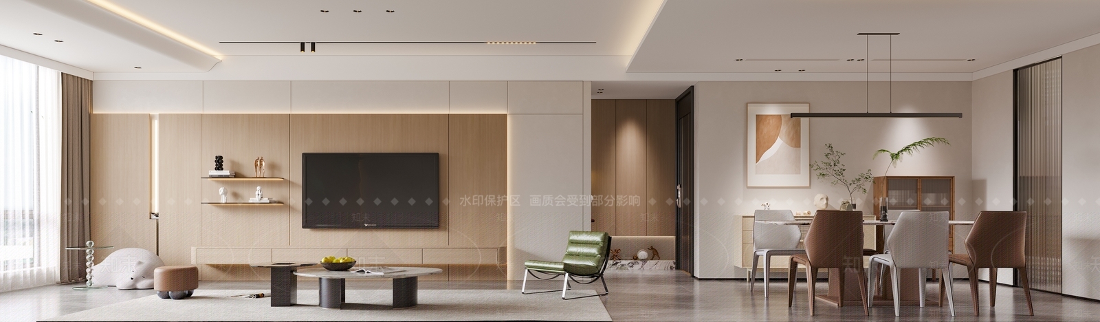 现代客餐厅3D模型渲染效果图