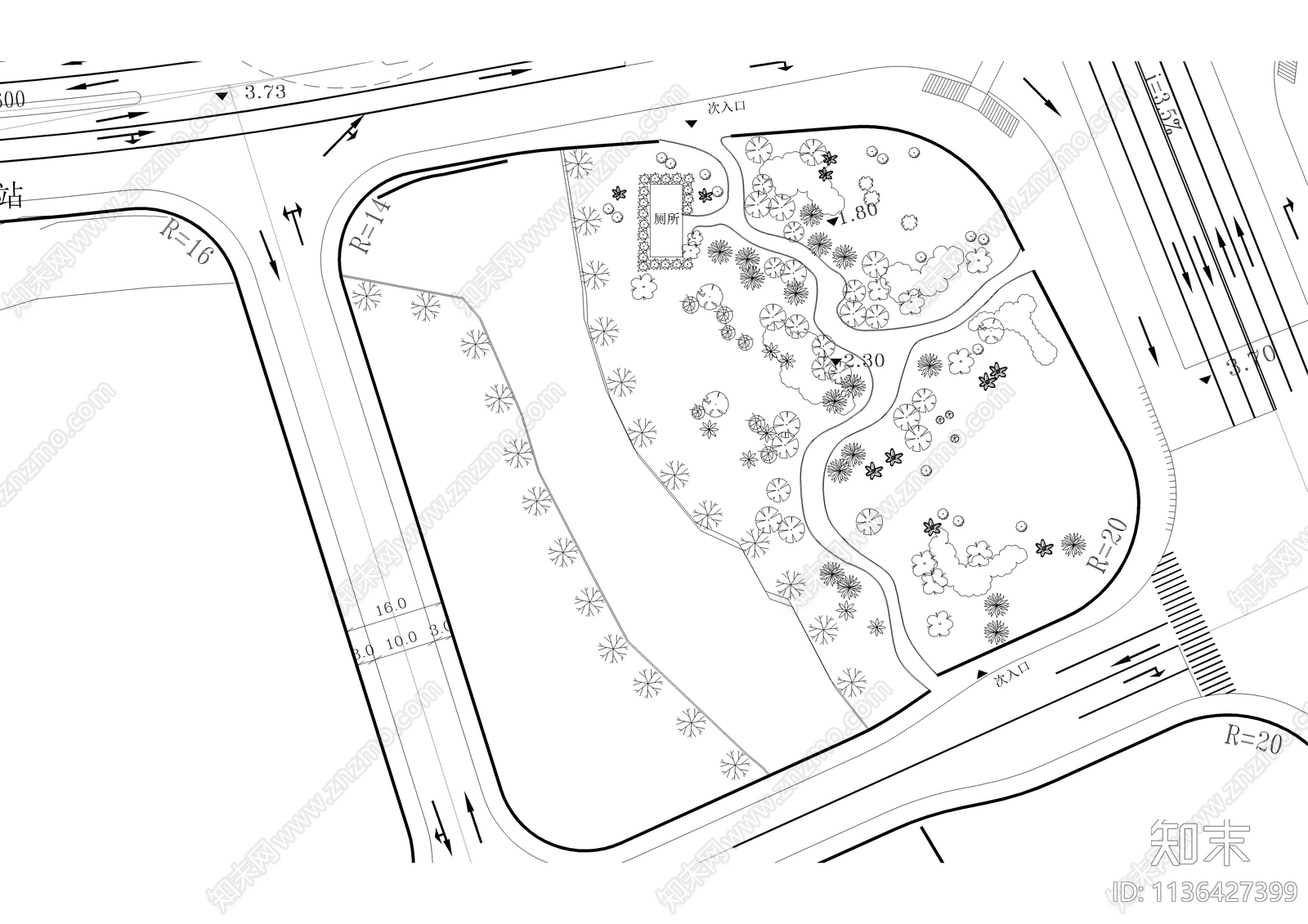 沿江湖滨公园景观总平面图cad施工图下载【ID:1136427399】