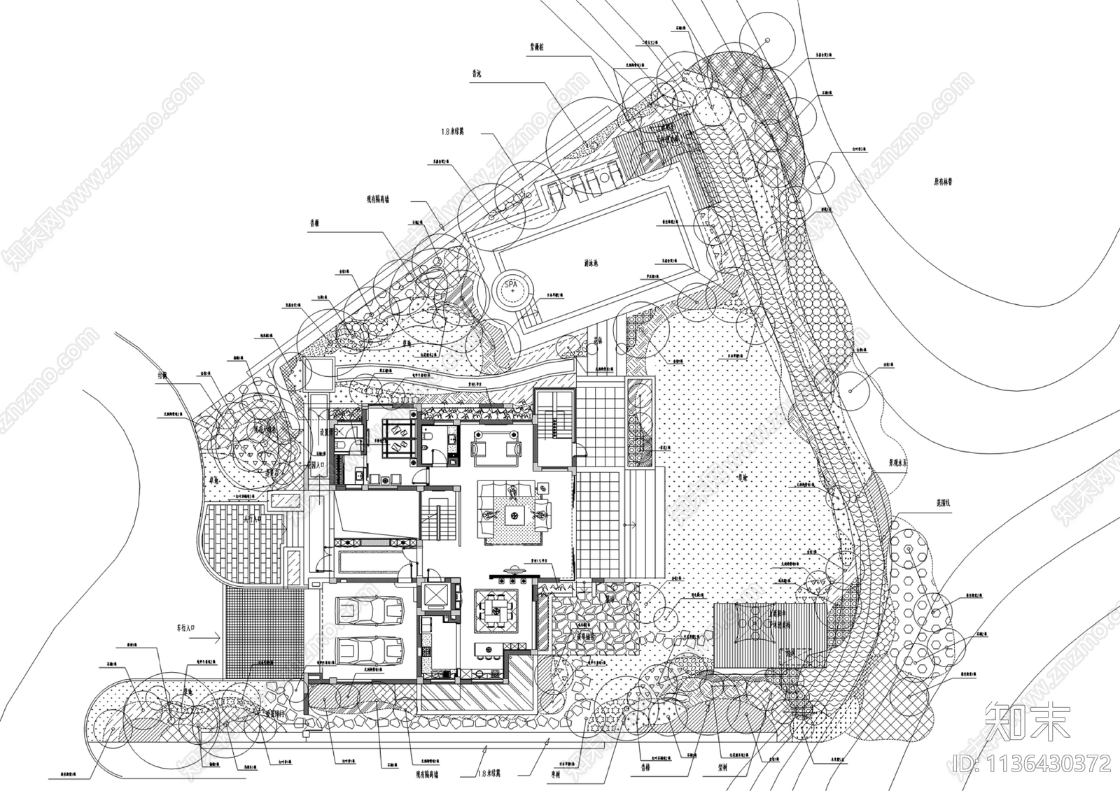 别墅景观绿化平面图施工图下载【ID:1136430372】