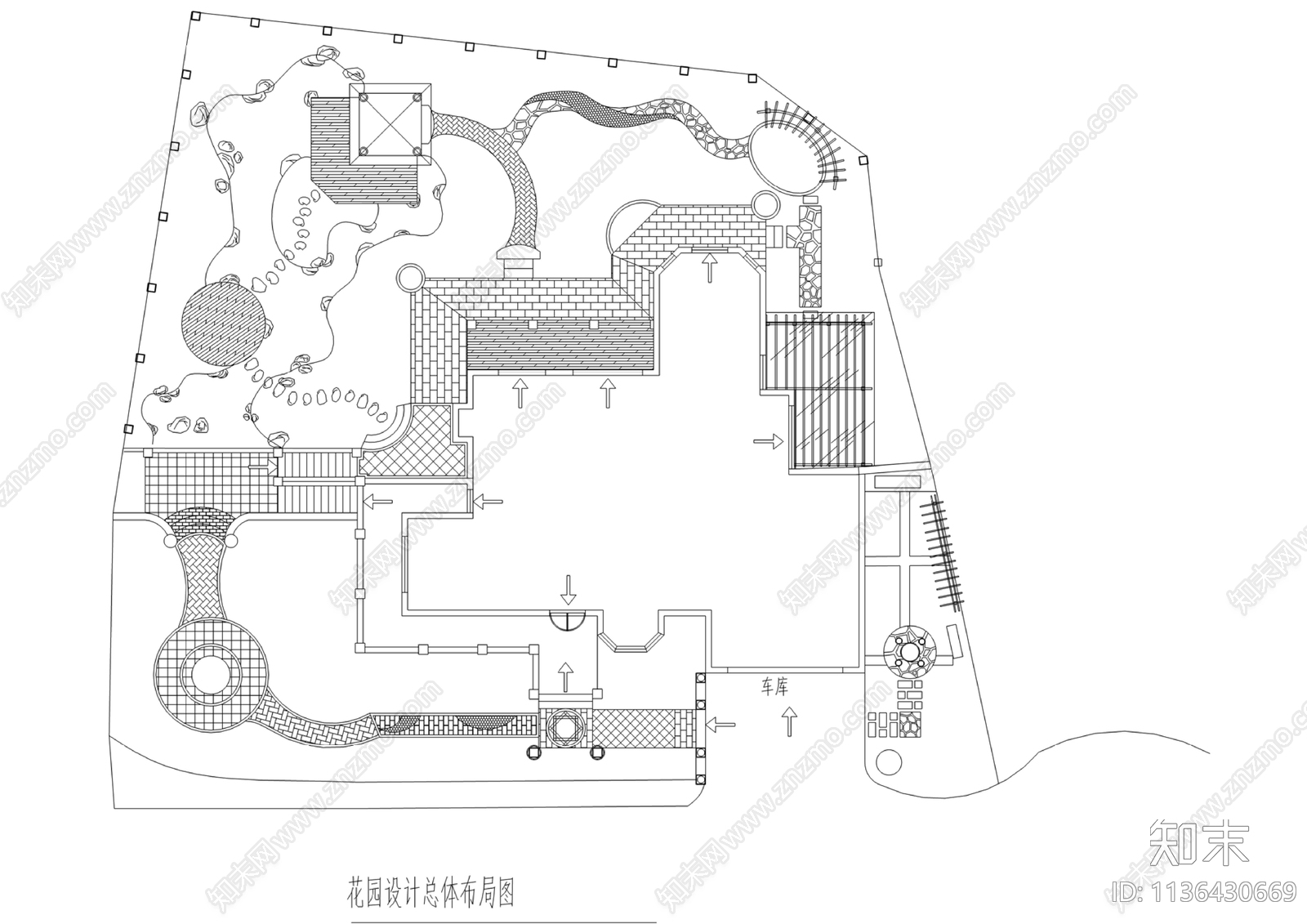 别墅花园庭院设计方案cad施工图下载【ID:1136430669】