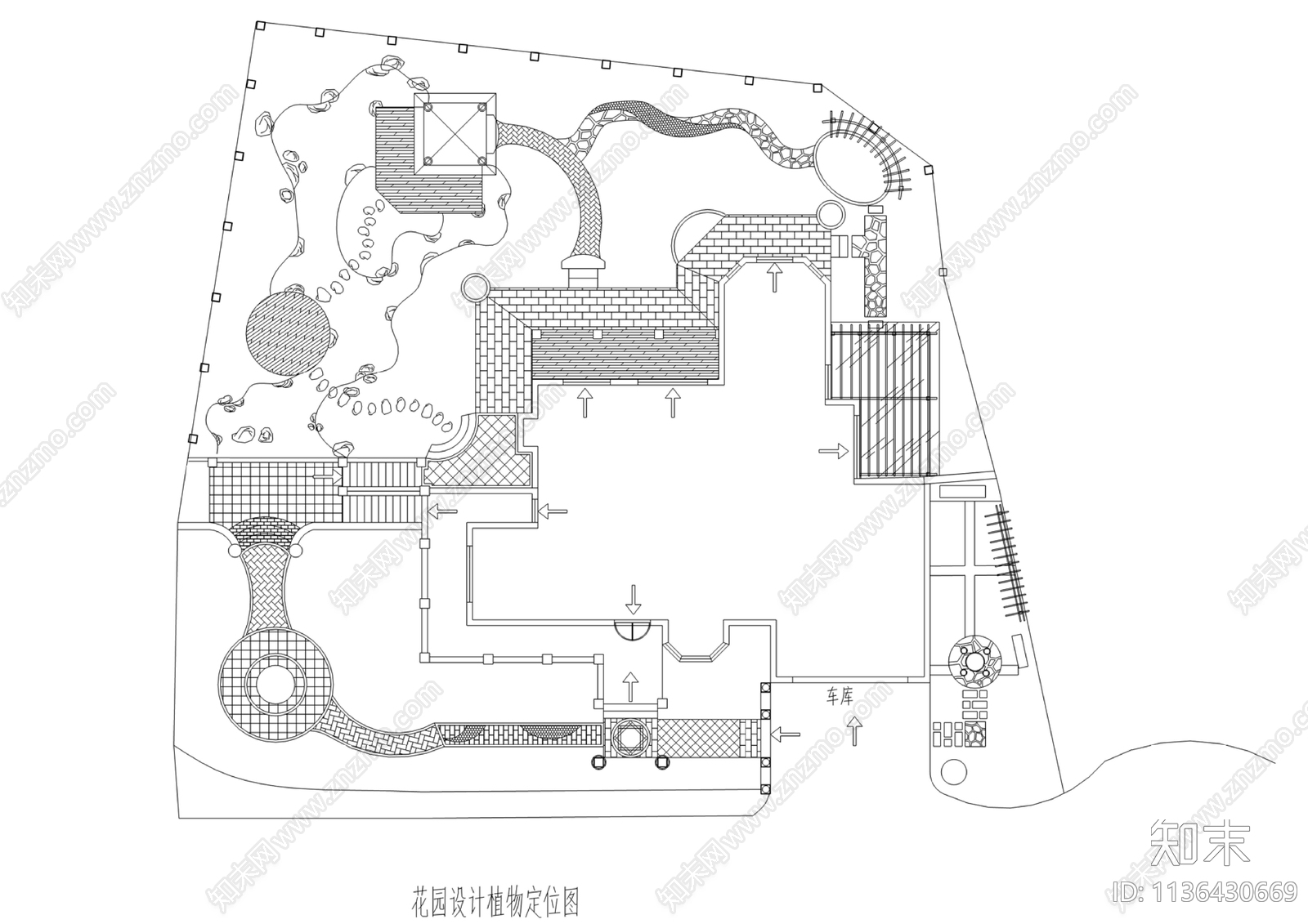 别墅花园庭院设计方案cad施工图下载【ID:1136430669】