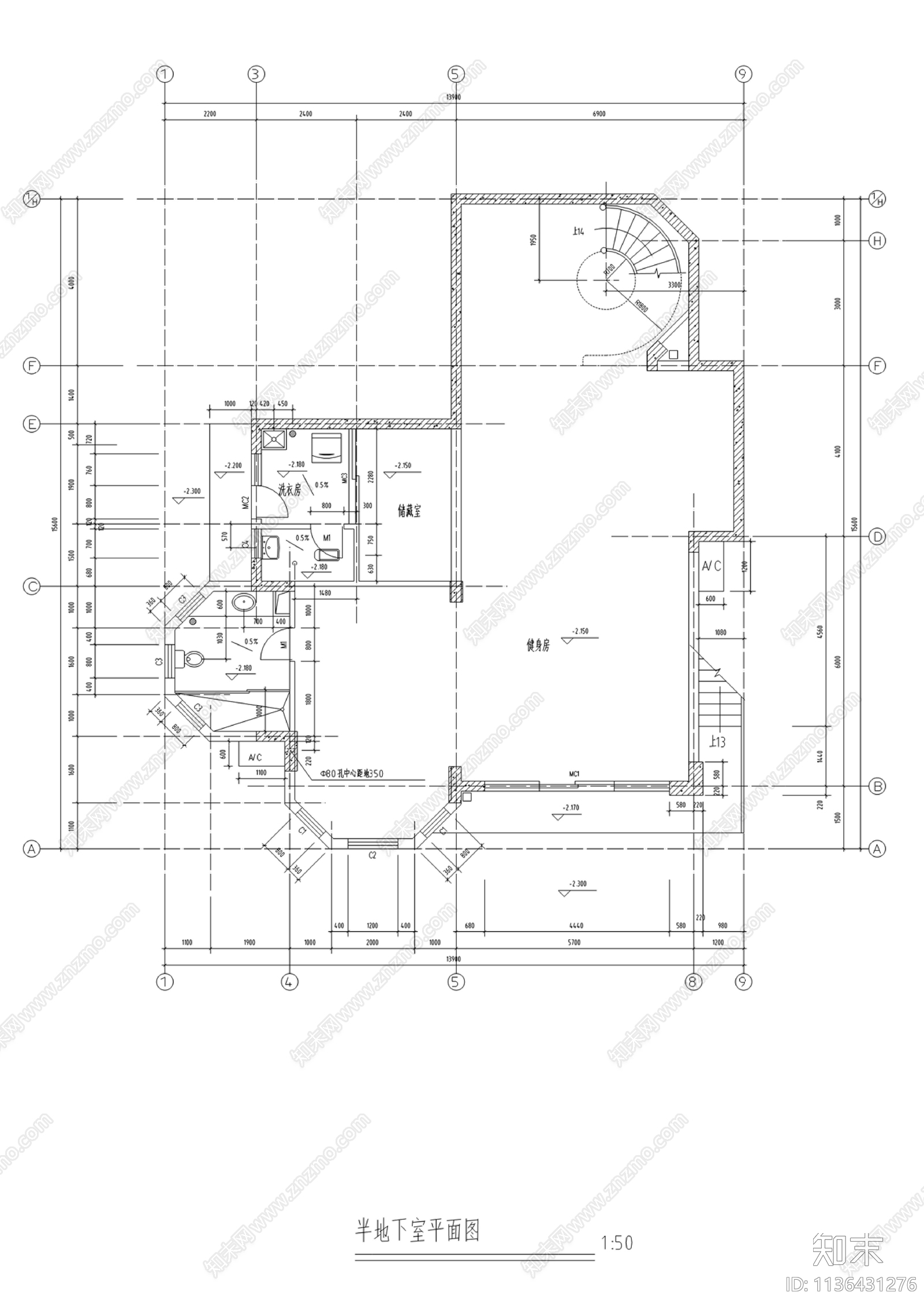 别墅建筑cad施工图下载【ID:1136431276】