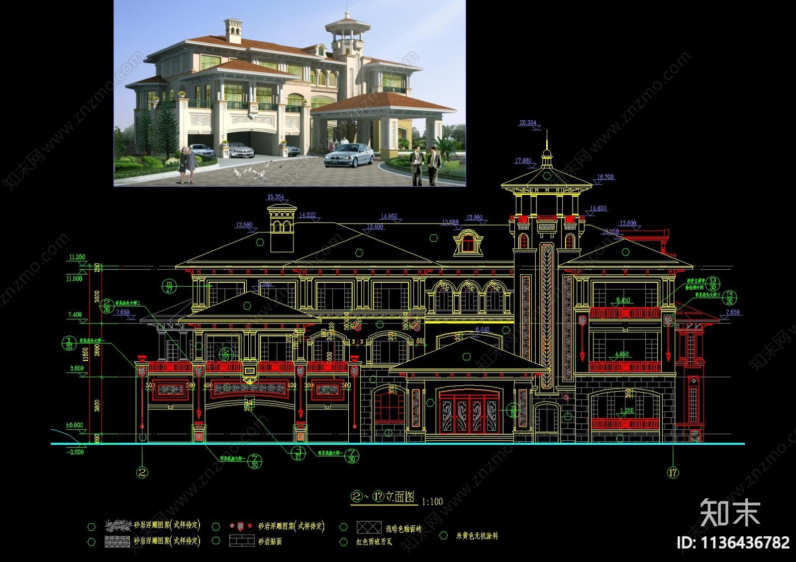 欧式三层私人别墅会所建筑cad施工图下载【ID:1136436782】