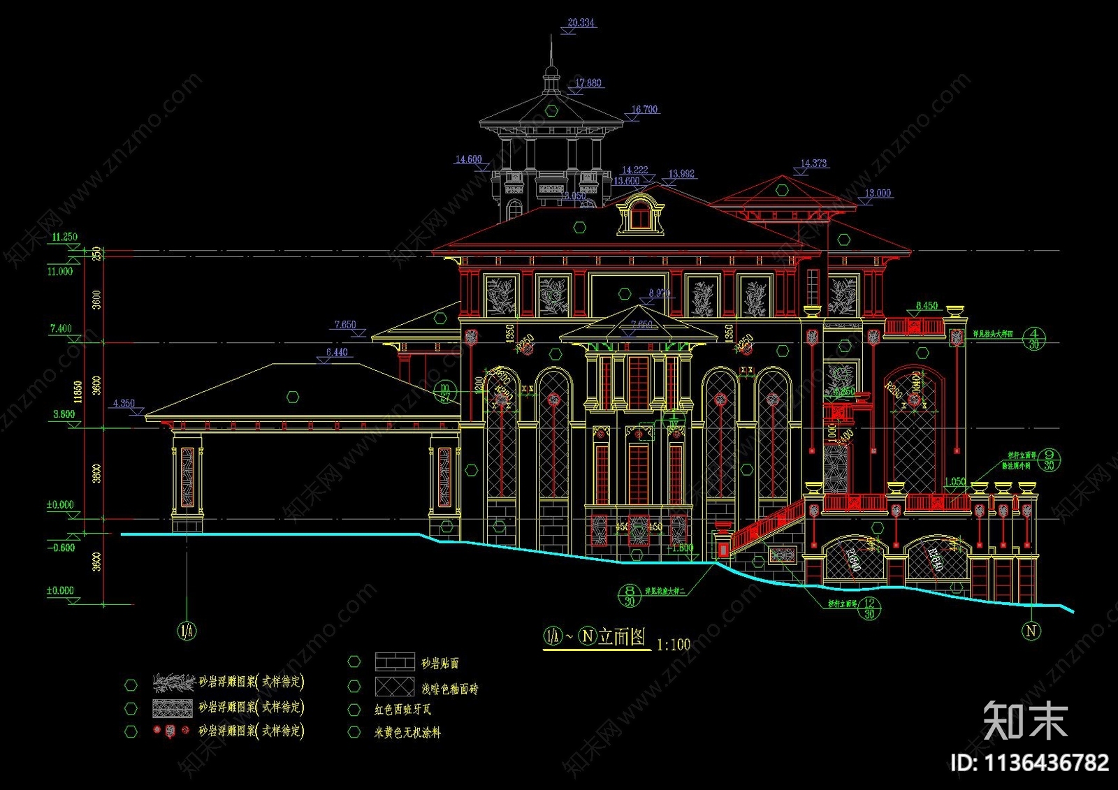 欧式三层私人别墅会所建筑cad施工图下载【ID:1136436782】