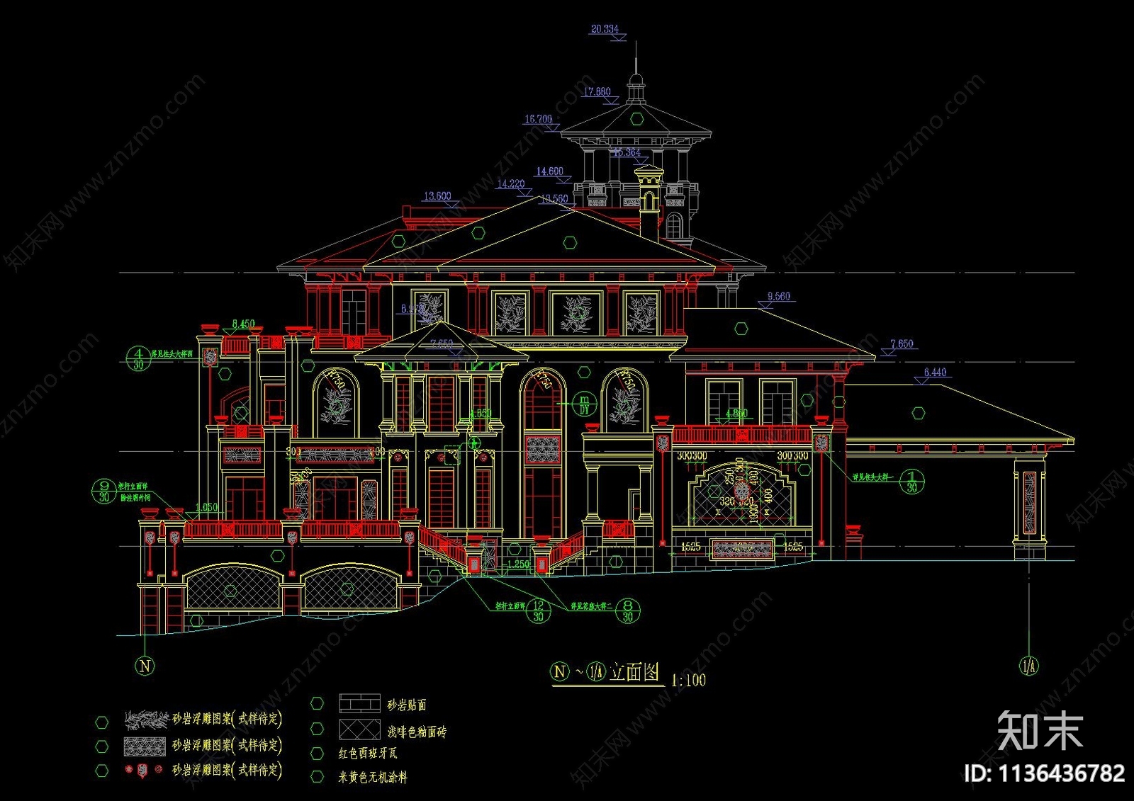 欧式三层私人别墅会所建筑cad施工图下载【ID:1136436782】