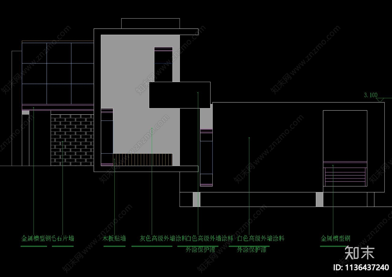 现代独栋别墅建筑cad施工图下载【ID:1136437240】