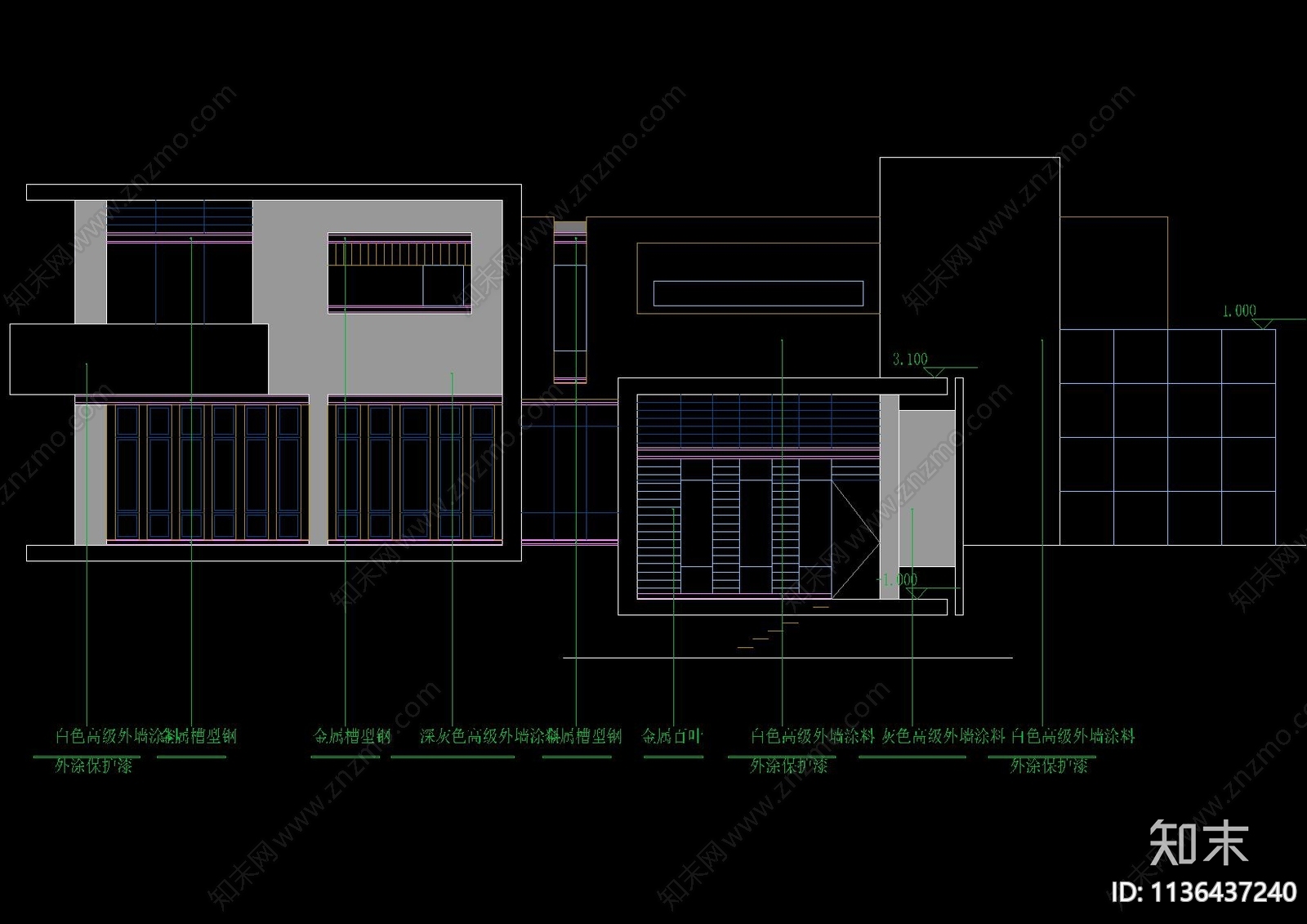 现代独栋别墅建筑cad施工图下载【ID:1136437240】