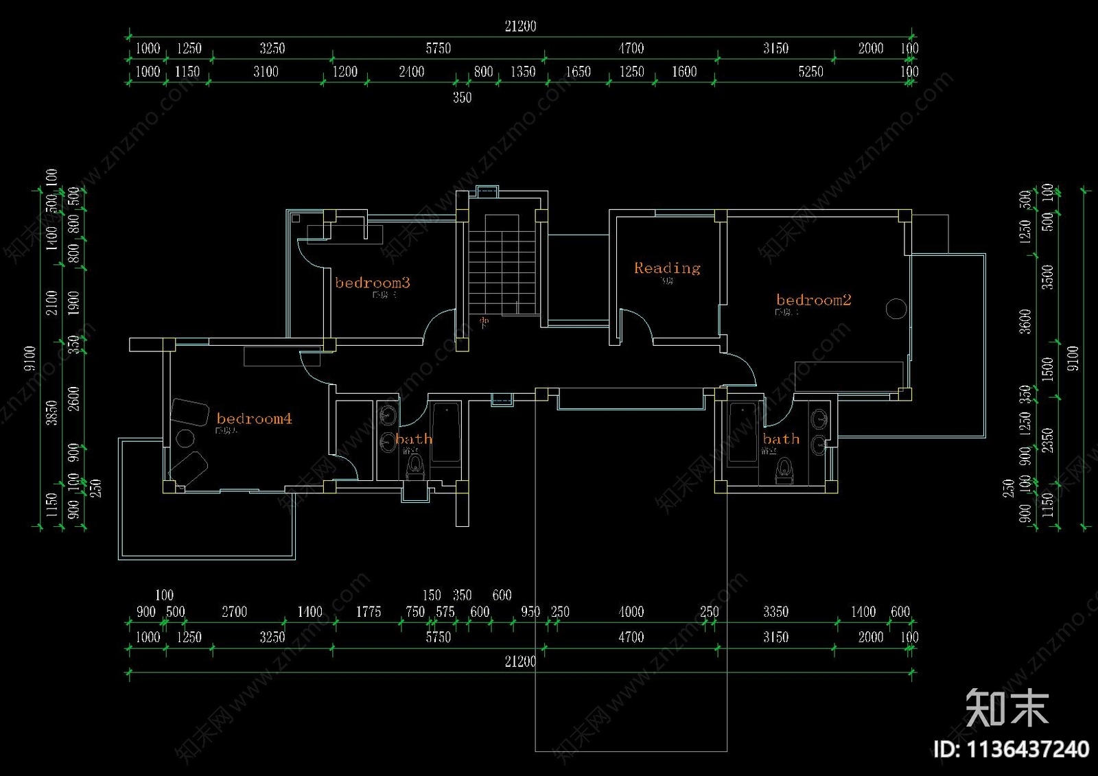 现代独栋别墅建筑cad施工图下载【ID:1136437240】