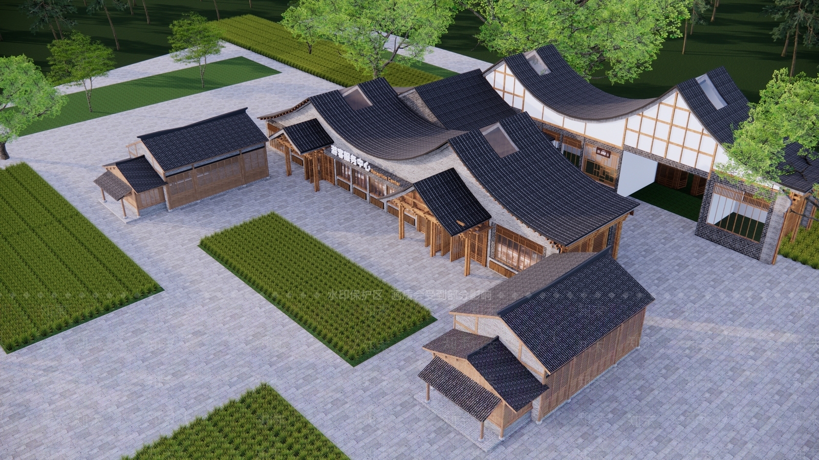 新中式生态办公建筑SU模型下载【ID:1136454081】