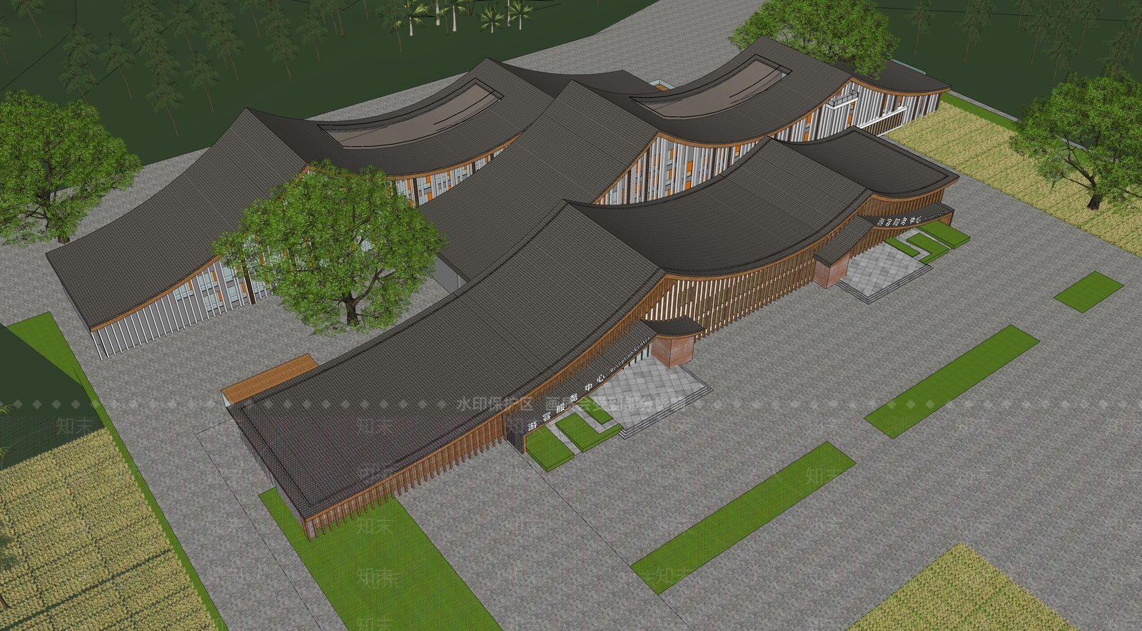 现代游客中心SU模型下载【ID:1136454292】