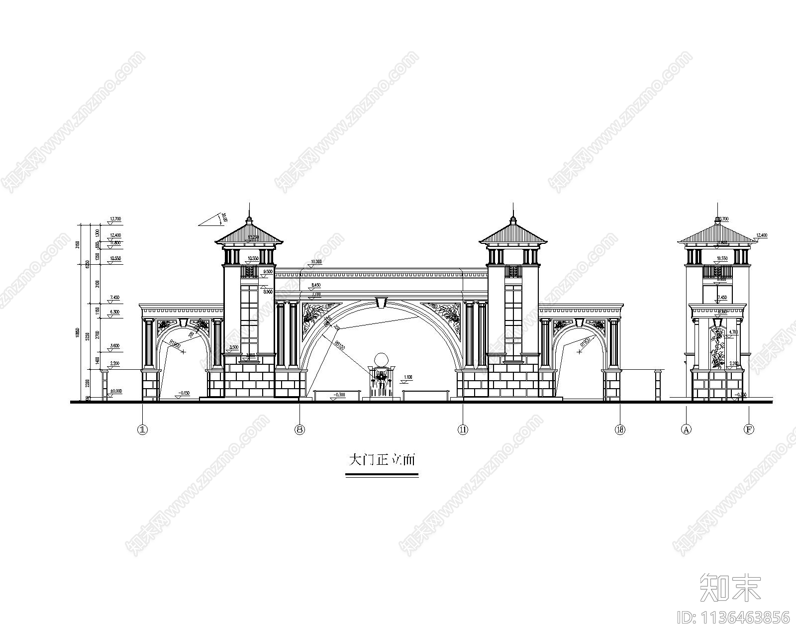 欧式室外大门cad施工图下载【ID:1136463856】