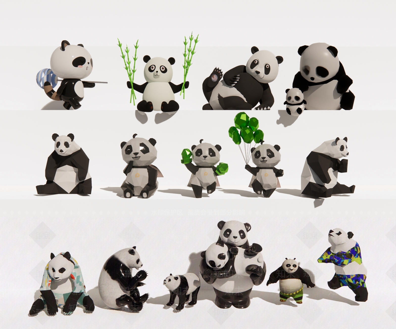 现代熊猫雕塑SU模型下载【ID:1136468396】