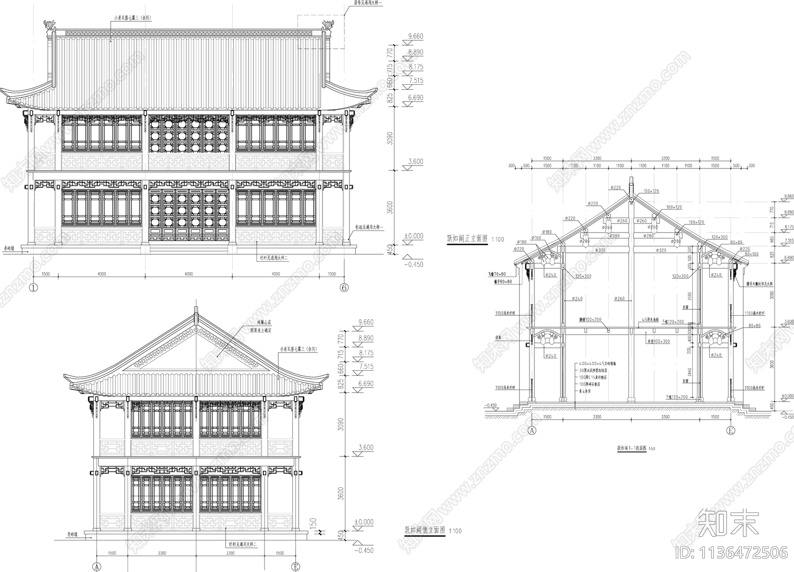 沿河古建筑效果图cad施工图下载【ID:1136472506】