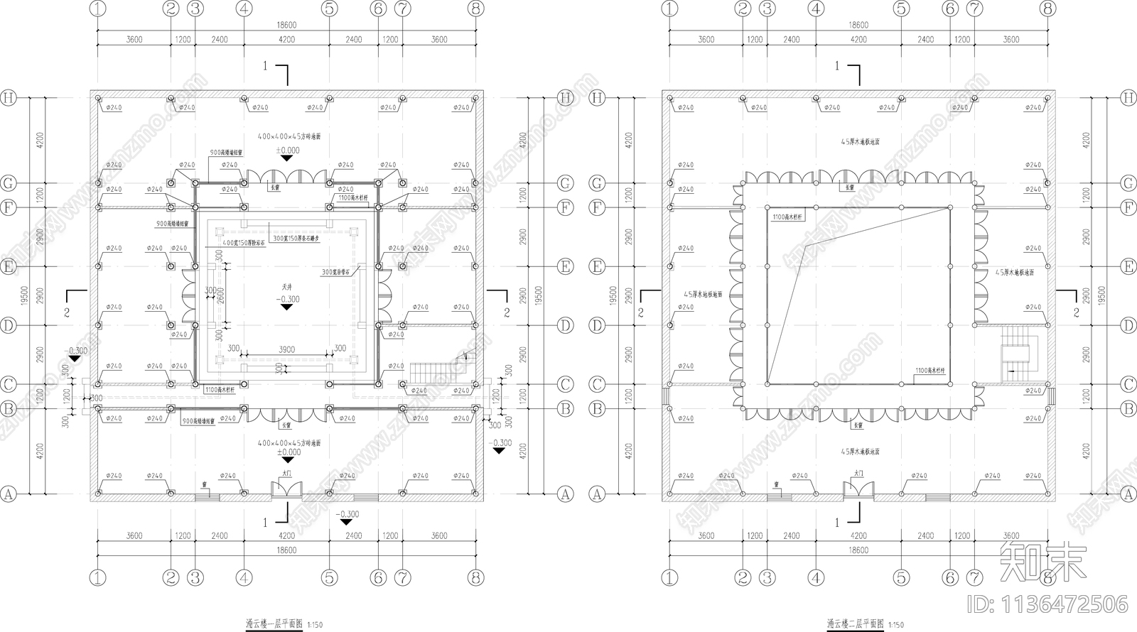 沿河古建筑效果图cad施工图下载【ID:1136472506】