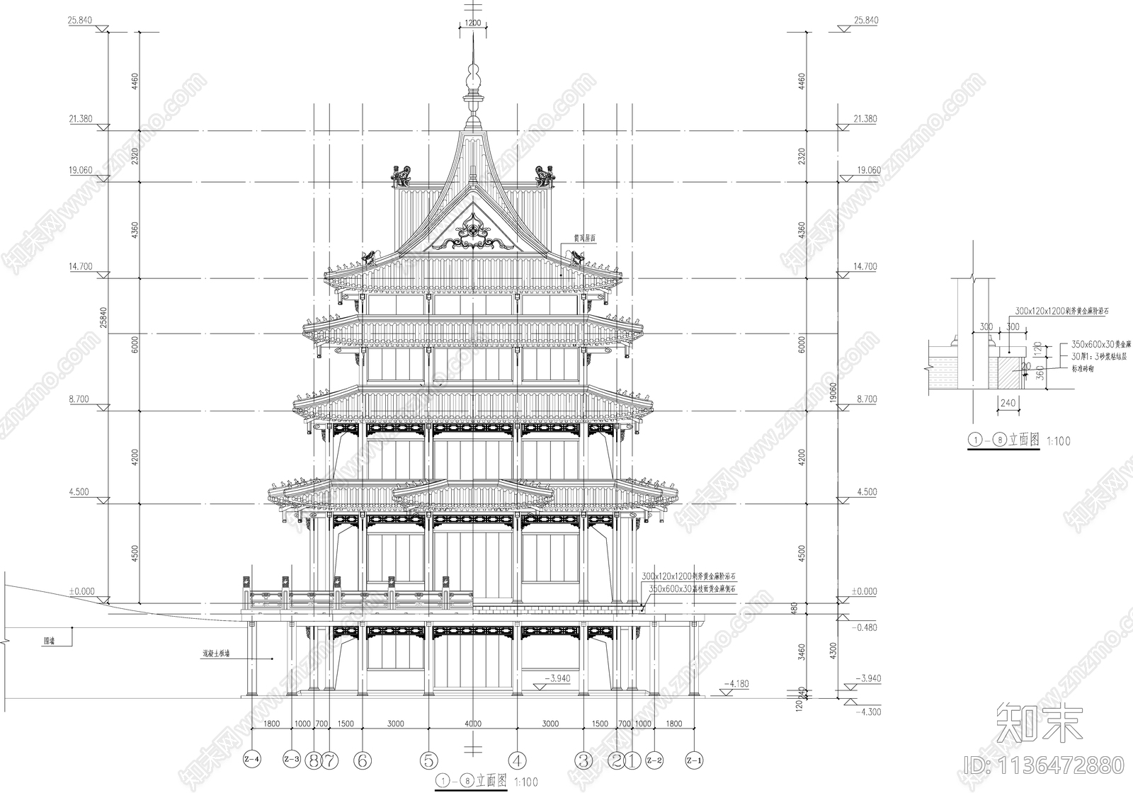 琅琊阁古建筑cad施工图下载【ID:1136472880】