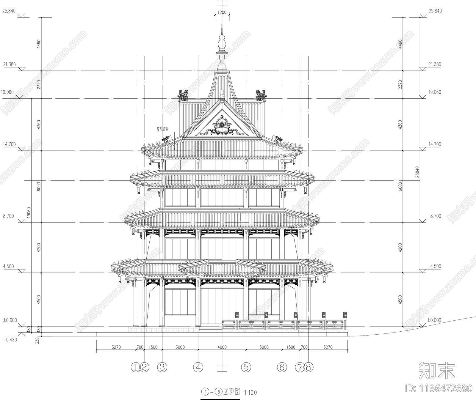 琅琊阁古建筑cad施工图下载【ID:1136472880】