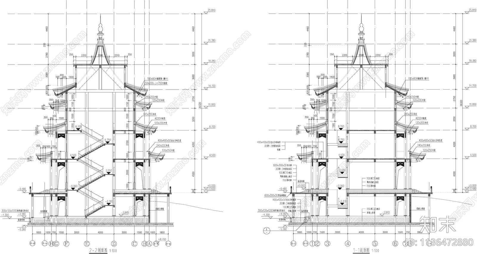 琅琊阁古建筑cad施工图下载【ID:1136472880】