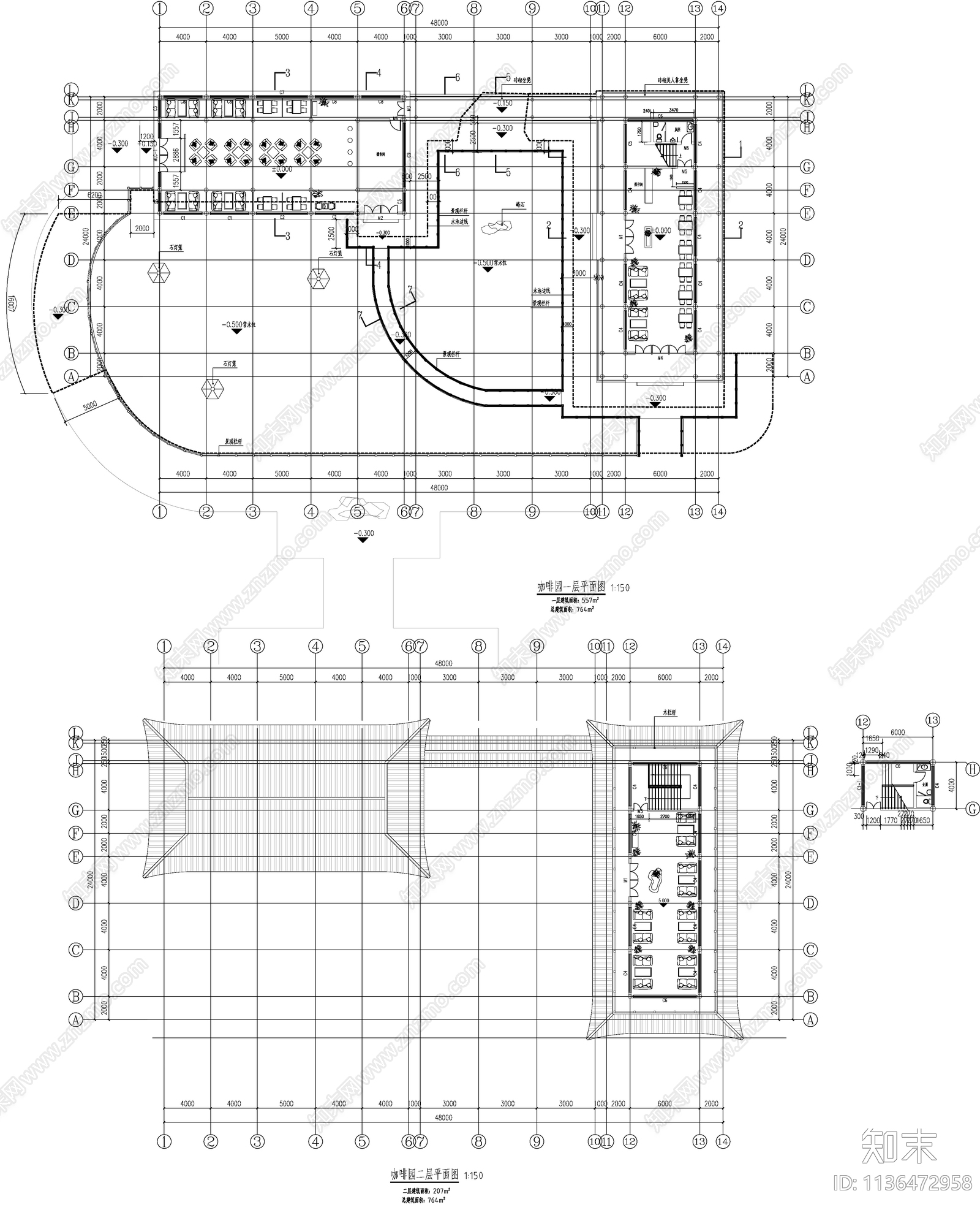 琅琊园咖啡馆古建筑cad施工图下载【ID:1136472958】