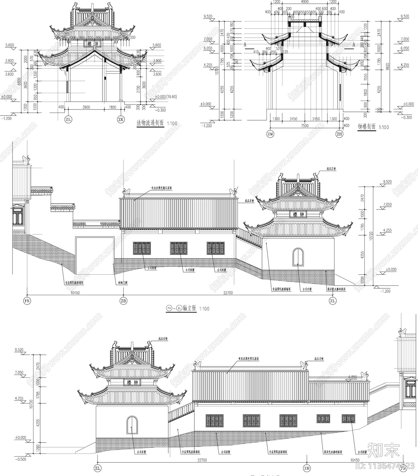 法堂古建筑cad施工图下载【ID:1136474523】