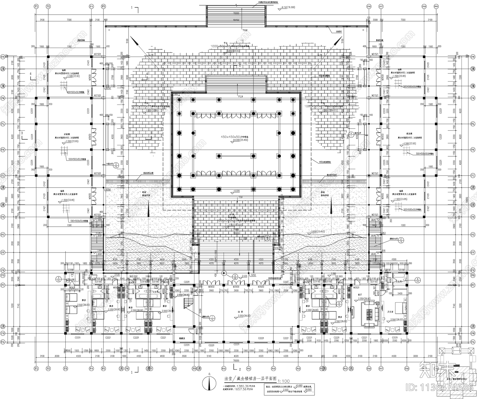 法堂裙房古建筑cad施工图下载【ID:1136474686】