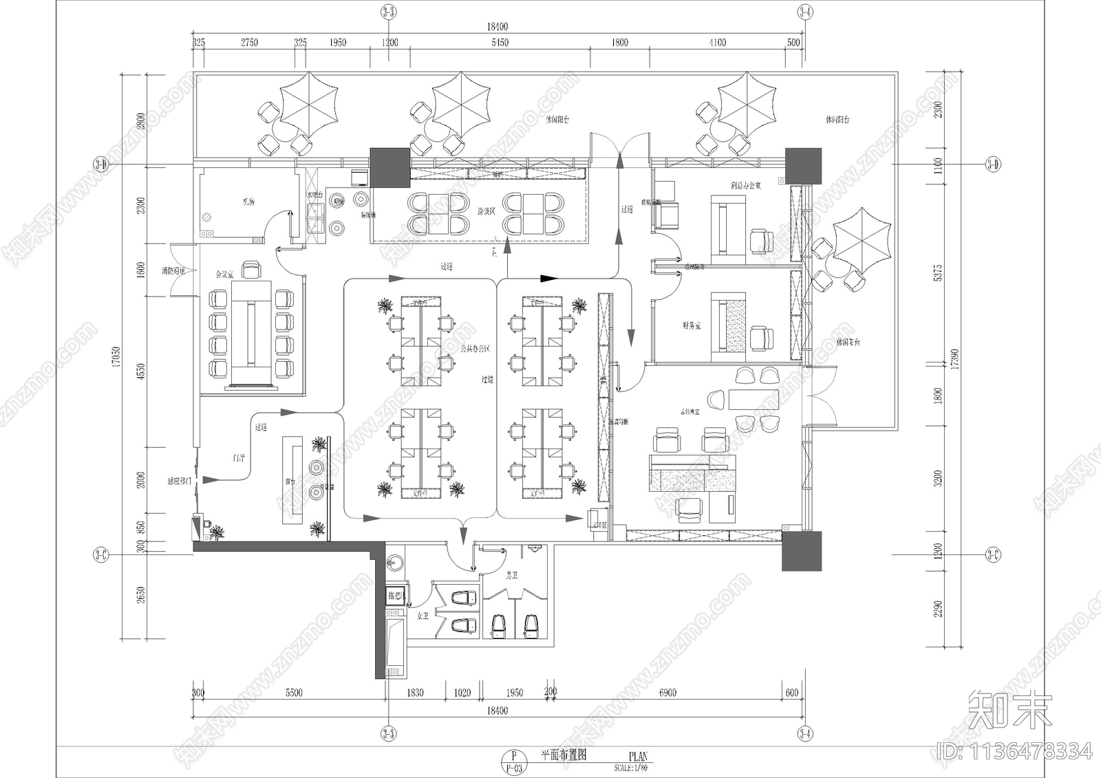 现代办公室全套cad施工图下载【ID:1136478334】