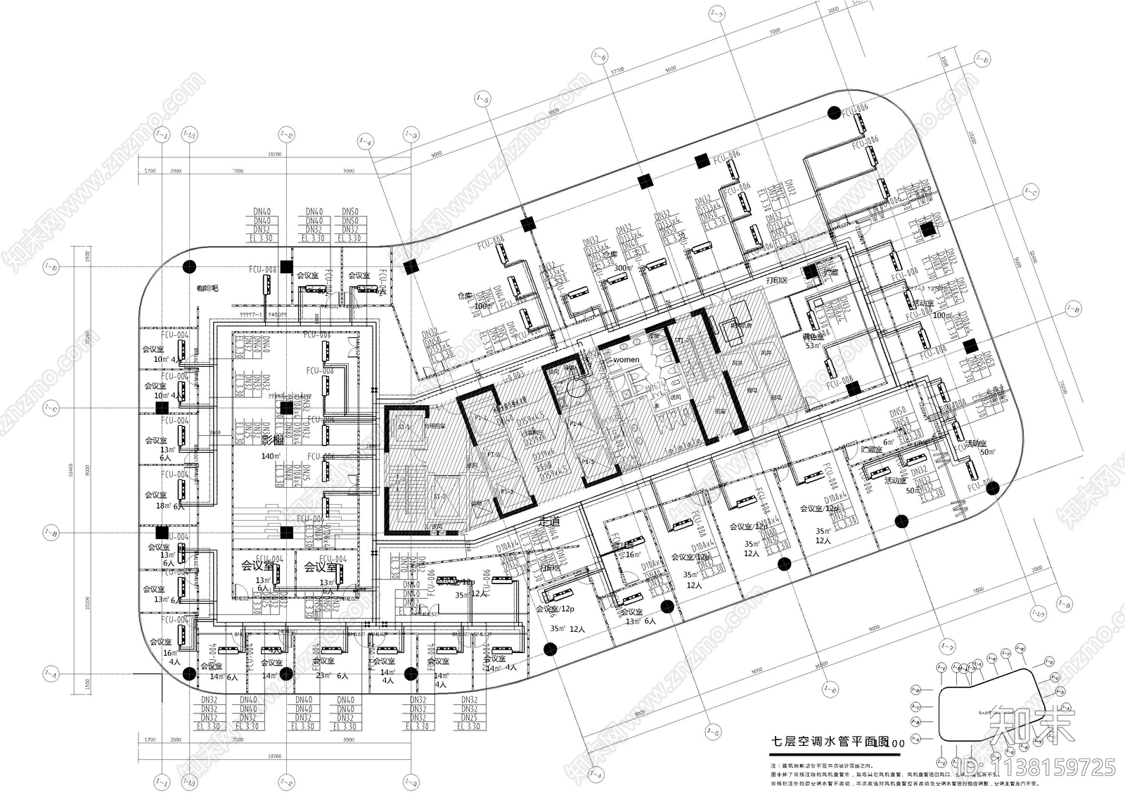 办公会议室空调通风cad施工图下载【ID:1138159725】