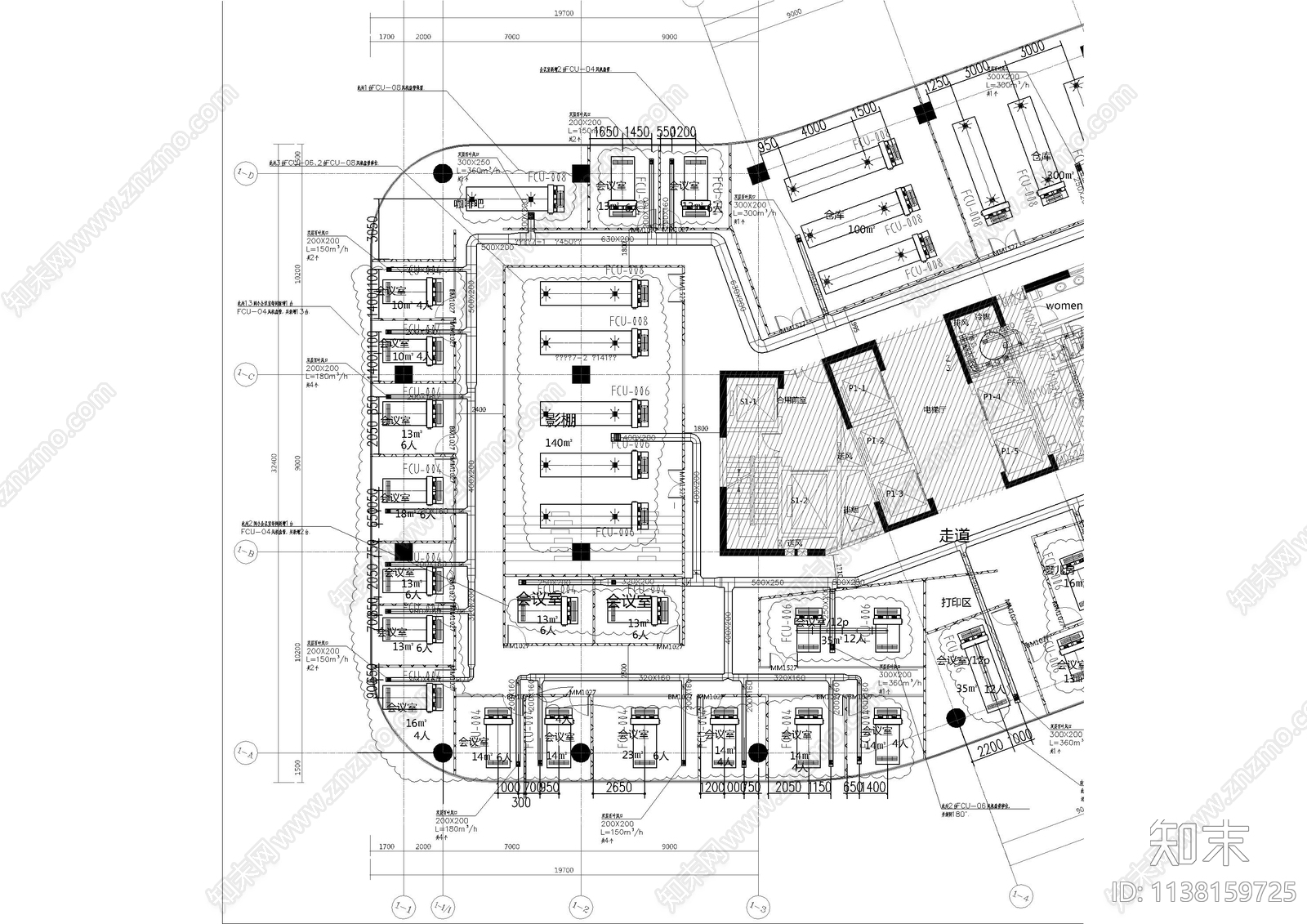 办公会议室空调通风cad施工图下载【ID:1138159725】