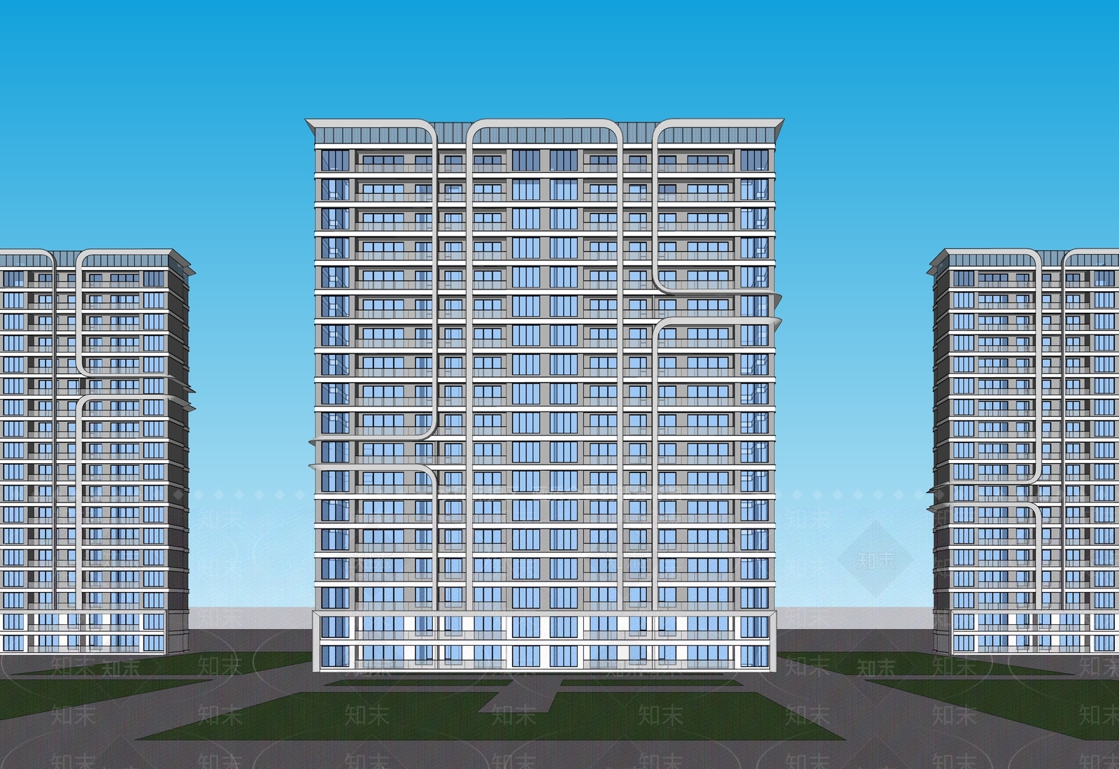 现代高层住宅SU模型下载【ID:1136479654】