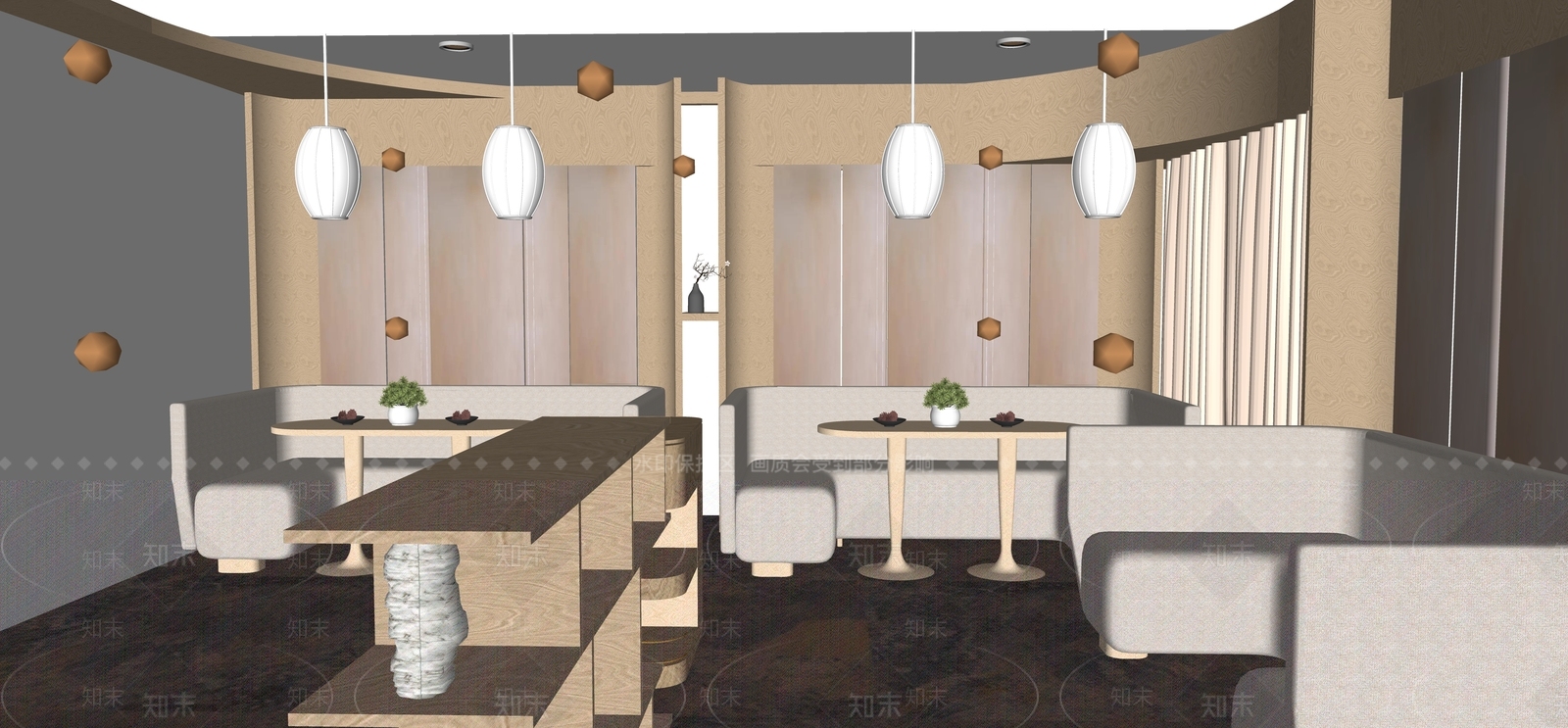 现代原木风自助餐厅SU模型下载【ID:1136480795】