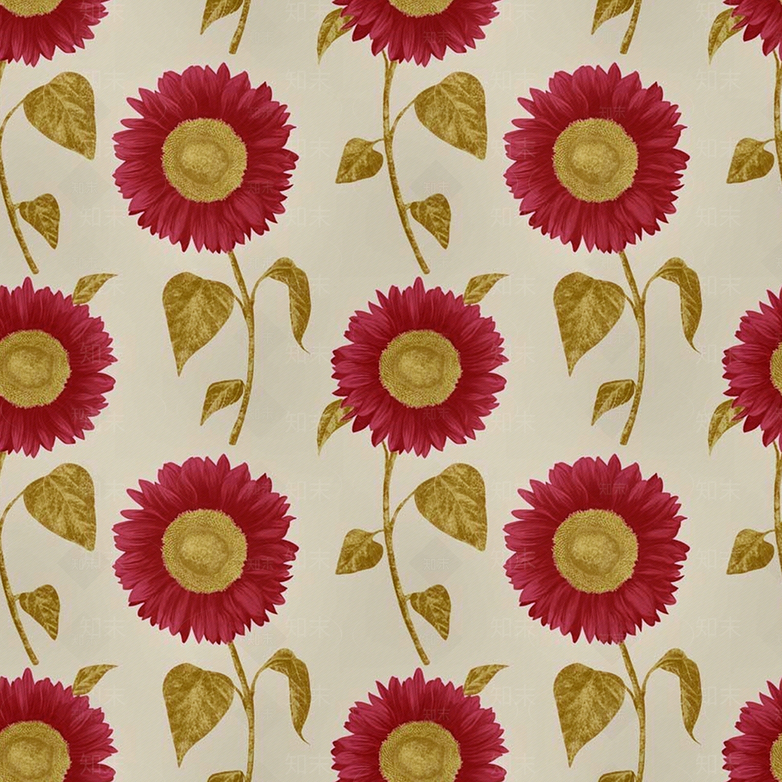 无缝红色欧式田园风格碎花向日葵花纹图案壁纸壁布墙布贴图下载【ID:1136483003】