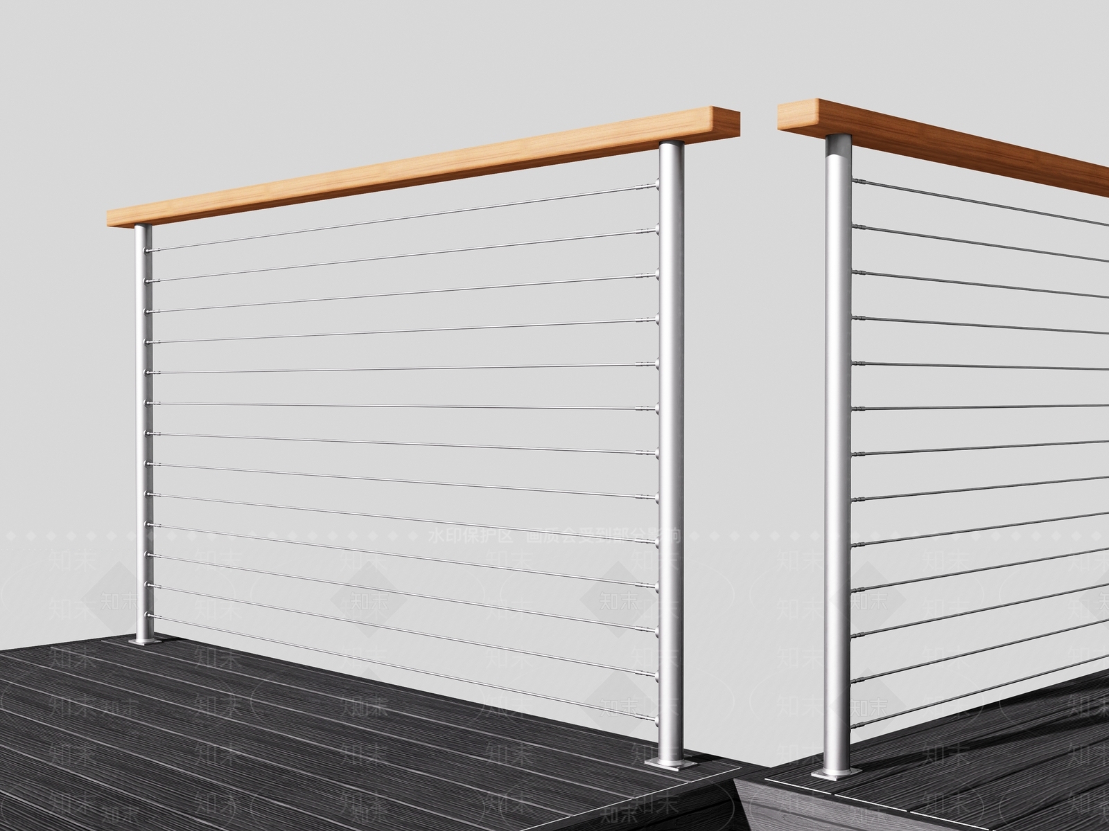 现代不锈钢木扶手栏杆SU模型下载【ID:1136493343】