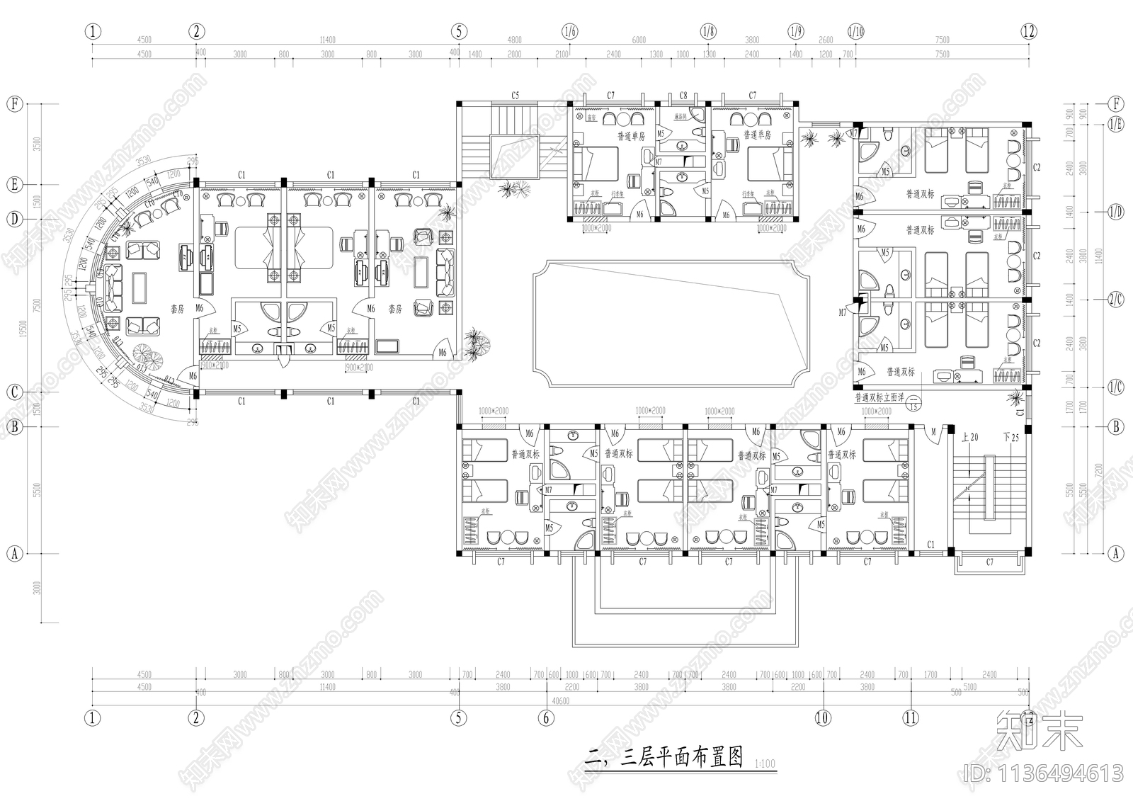 某宾馆装修cad施工图下载【ID:1136494613】