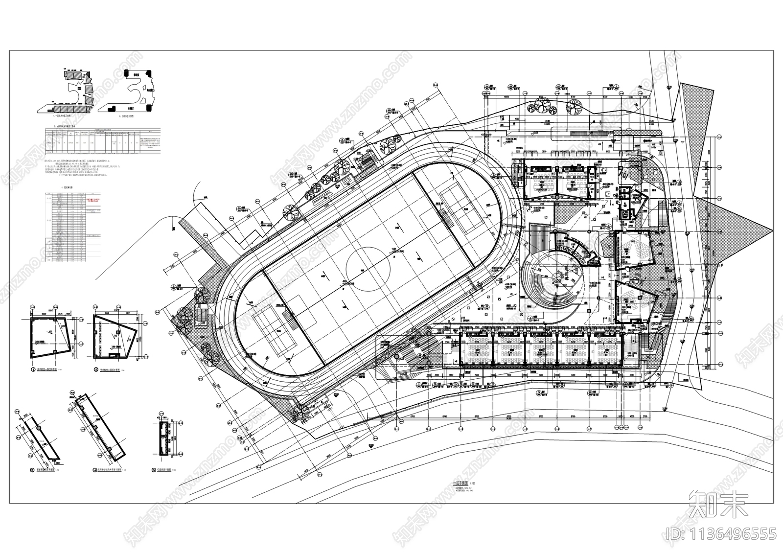 桂花园小学建筑cad施工图下载【ID:1136496555】