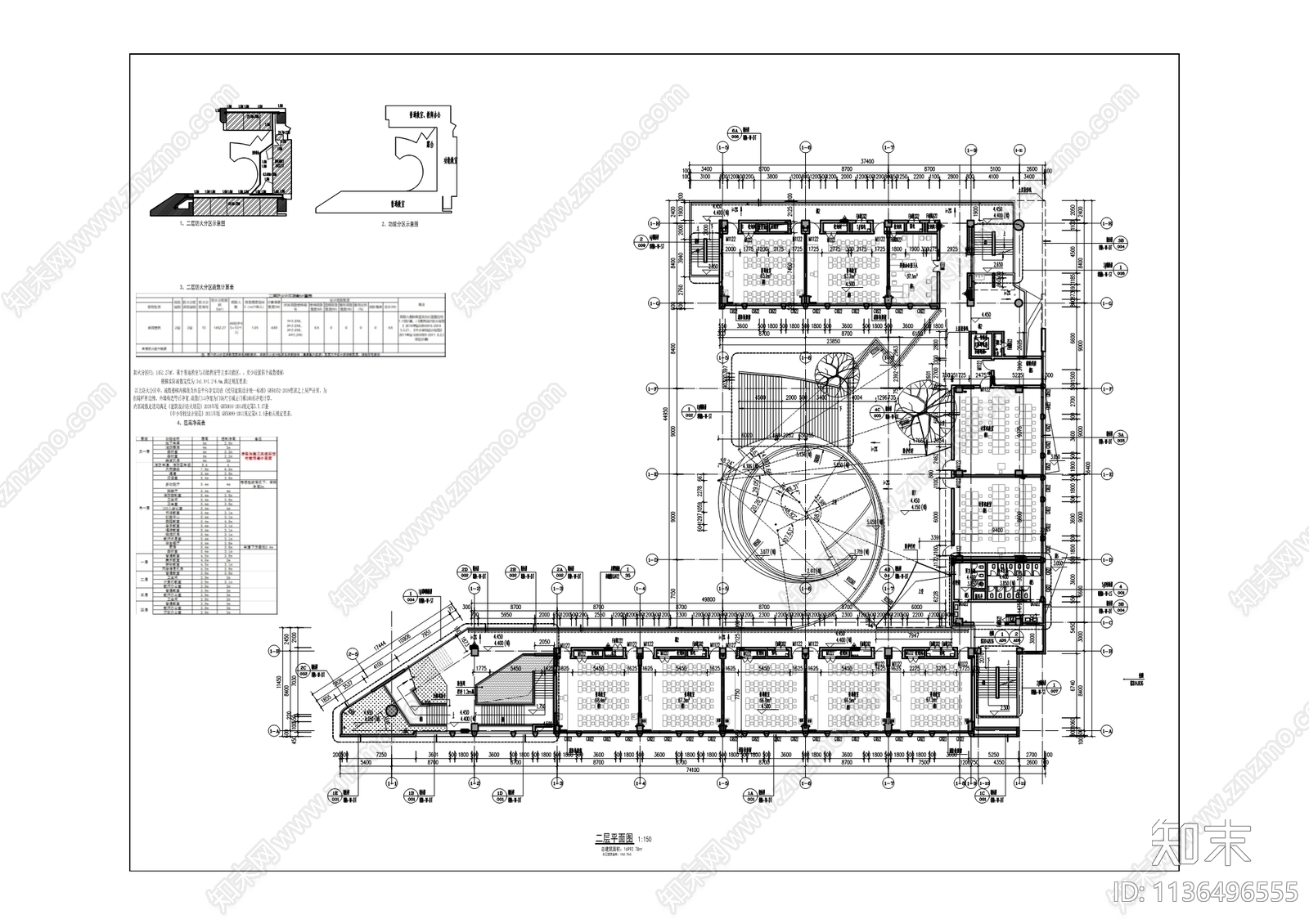 桂花园小学建筑cad施工图下载【ID:1136496555】
