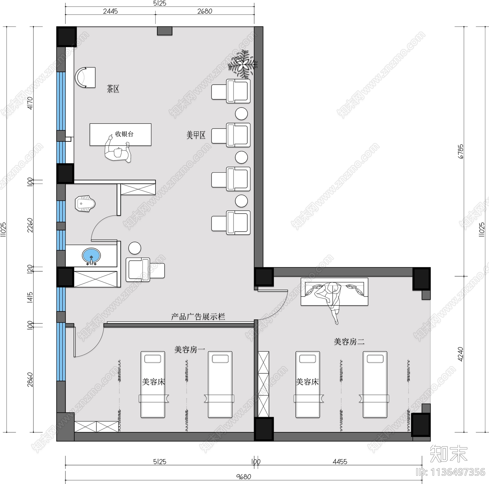 中医养生按摩馆平面布置图施工图下载【ID:1136497356】