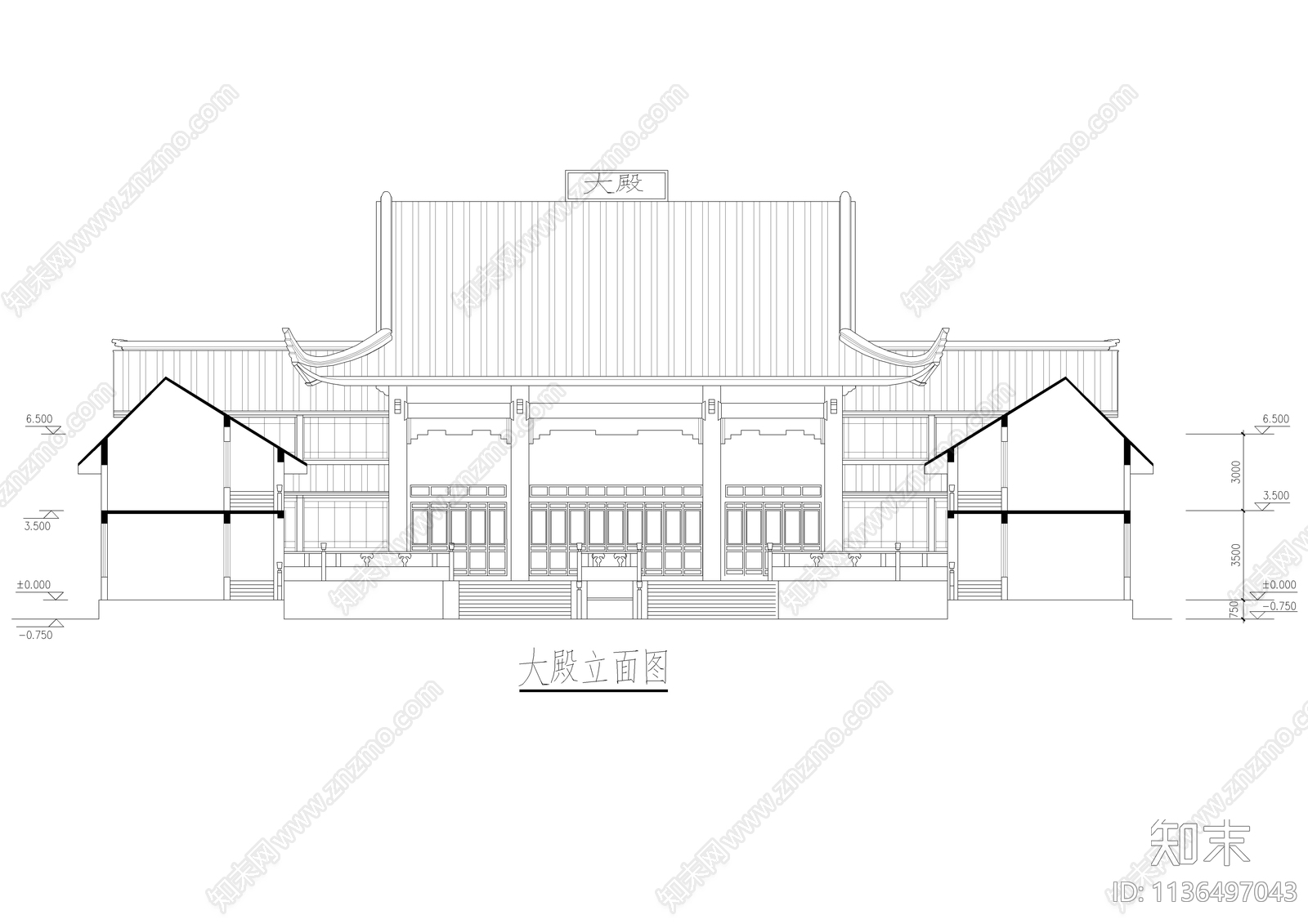 二层四合院型寺庙古建建筑cad施工图下载【ID:1136497043】